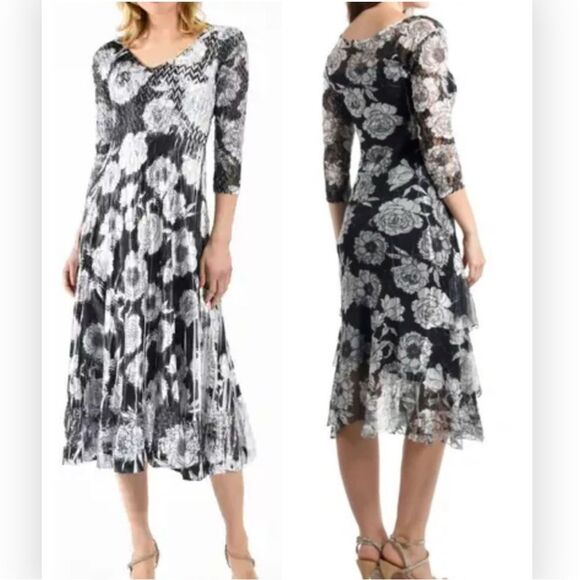 Komarov Floral Chiffon Midi Dress NWT 1X $350 - Picture 1 of 8